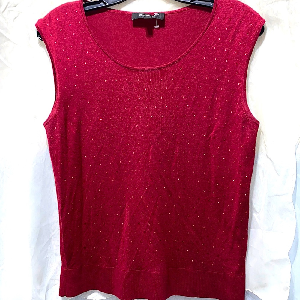 JONES NEW YORK BEADED RUBY SCOOP NECK SWEATER TANK SZ PL